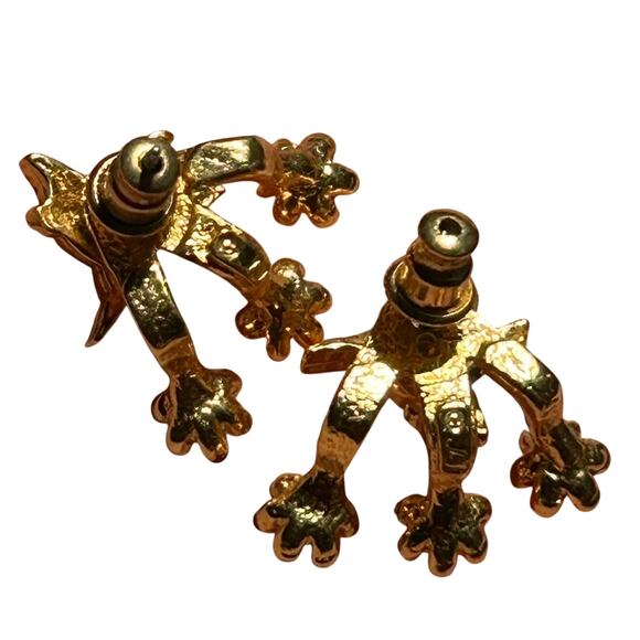 Vintage JJ hummingbird and cherry blossom gold town stud earrings - Picture 4 of 6